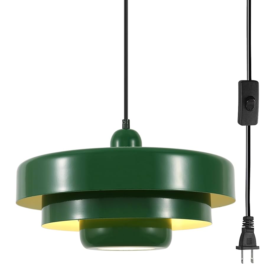 Qepeety Green Plug in Pendant Light Fixtures Mid Century
